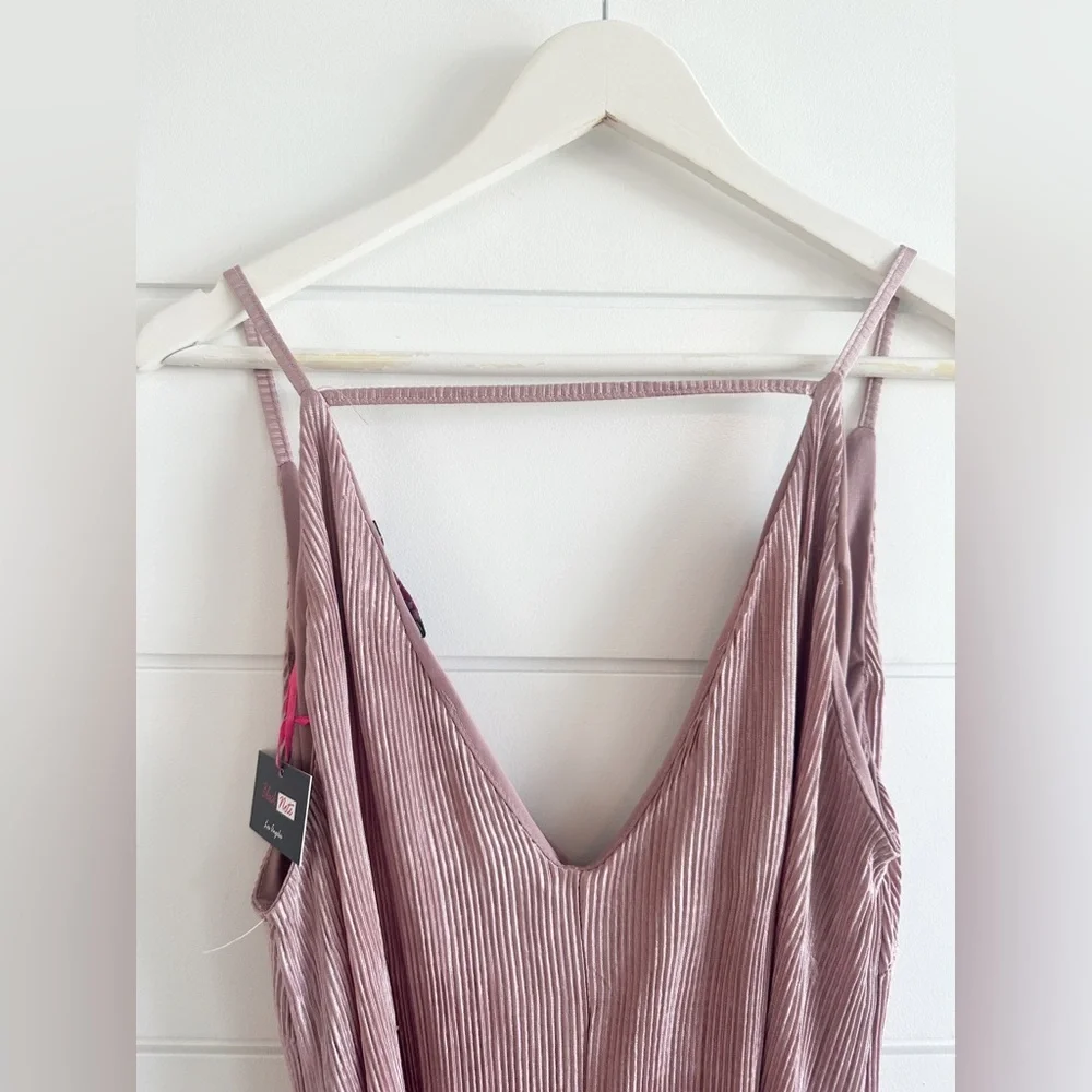 NWT - Black Note- Pink pleated Short Dress - Spaghetti Strap - Waist Tie- Size L - Picture 4 of 7